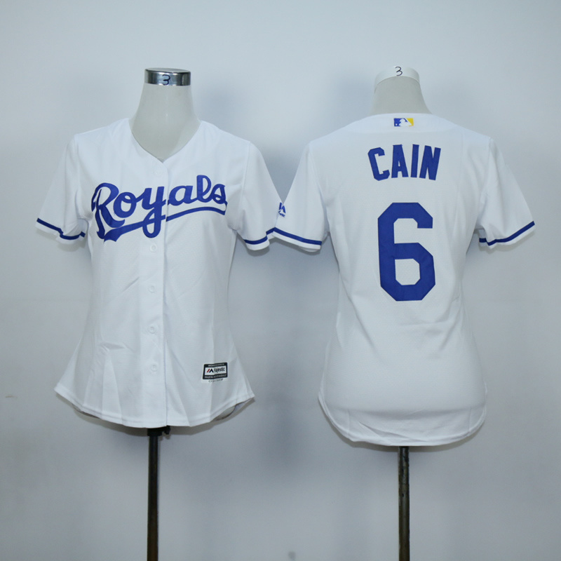 Women Kansas City Royals 6 Cain White MLB Jerseys